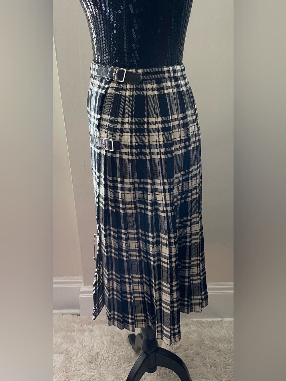 Browns Of Bermuda Plaid Black & White Kilt Wrap Skirt - Picture 3 of 8